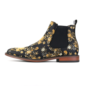 Chelsea csizma Vintage hímzéssel és virágos mintával, PU felső rész, férfiaknak, mindennapi stílus