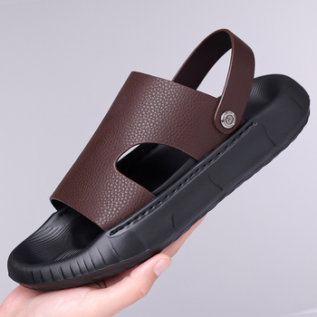 Мъжки сандали от естествена кожа с EVA подметка, дишащи, водоустойчиви, противохлъзгащи, двупосочни за шофиране и ежедневна употреба, лято 2025 A05