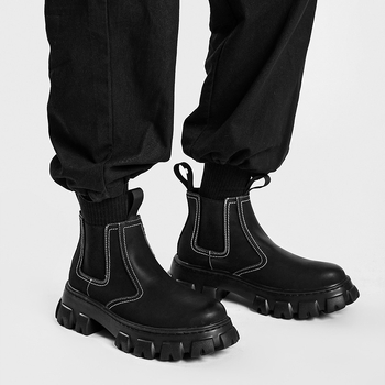 Férfi Chelsea csizmák, felsőrész valódi bőrből, középmagas szár, kerek orr, gumírozott talp, fagyos felület