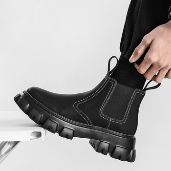 Férfi Chelsea csizmák, felsőrész valódi bőrből, középmagas szár, kerek orr, gumírozott talp, fagyos felület