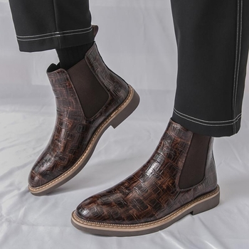 Muške Chelsea čizme, gornji dio od PU kože, visina gležnja, ravni potpetica, engleski stil, jesen
