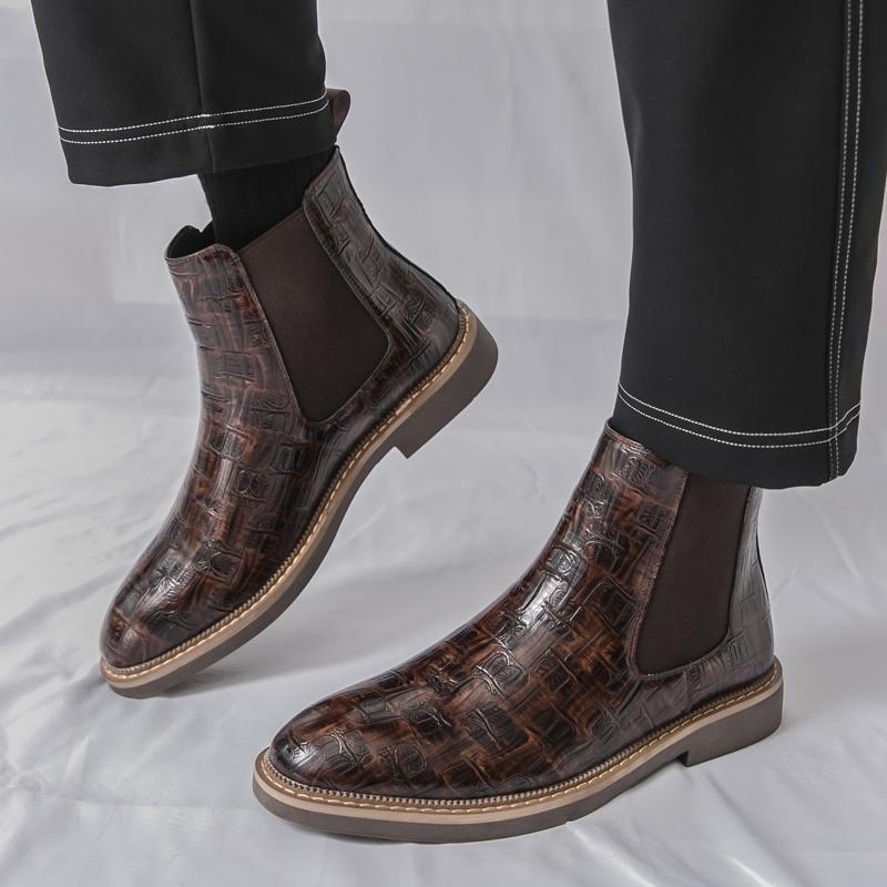 Muške Chelsea čizme, gornji dio od PU kože, visina gležnja, ravni potpetica, engleski stil, jesen