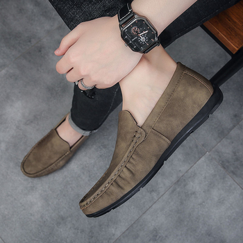 Muške slip-on mokasice s gornjim dijelom od kozje kože, kožni vrh prsta, PU ulošak, pjenasti gumeni potplat, jednobojne