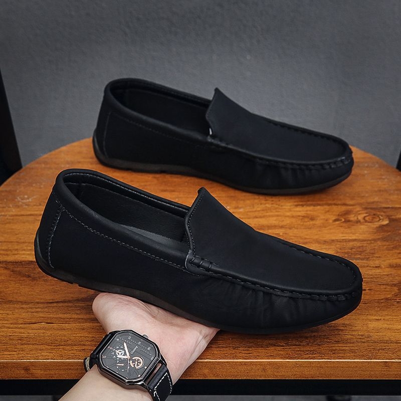 Muške slip-on mokasice s gornjim dijelom od kozje kože, kožni vrh prsta, PU ulošak, pjenasti gumeni potplat, jednobojne