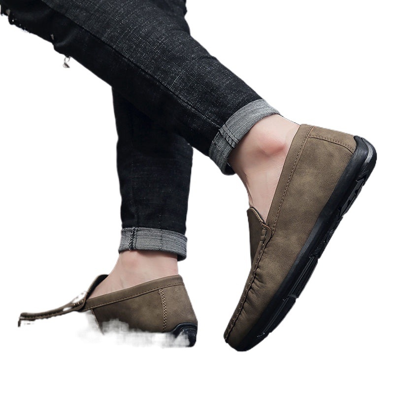 Muške slip-on mokasice s gornjim dijelom od kozje kože, kožni vrh prsta, PU ulošak, pjenasti gumeni potplat, jednobojne