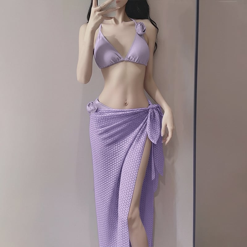 Женски бански костюм от три части: бикини с разделена дълга пола, без ръкави, полиестер 88% и подплата