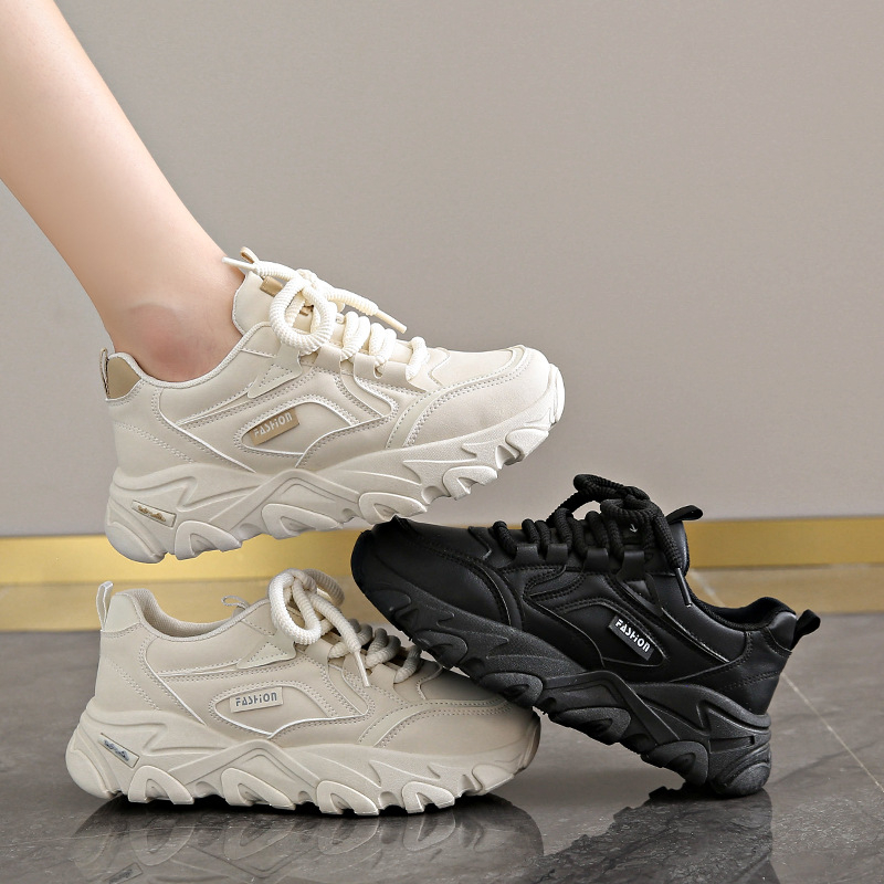 Ženske tenisice stil dad shoes s PU gornjim dijelom, debela potplat, kvadratna špička, prugasti uzorak, niski gležanj, mrežasta podstava, jesen 2024