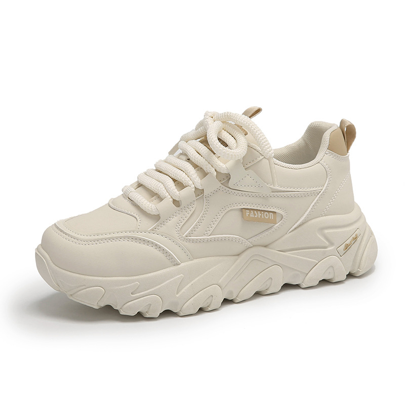 Ženske tenisice stil dad shoes s PU gornjim dijelom, debela potplat, kvadratna špička, prugasti uzorak, niski gležanj, mrežasta podstava, jesen 2024