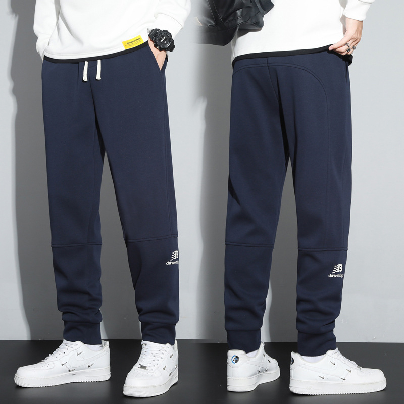 Proljetne muške jogger hlače u korejskom stilu s elastičnim pojasom, cropped duljina, vezeni detalj, casual, pamukova mješavina