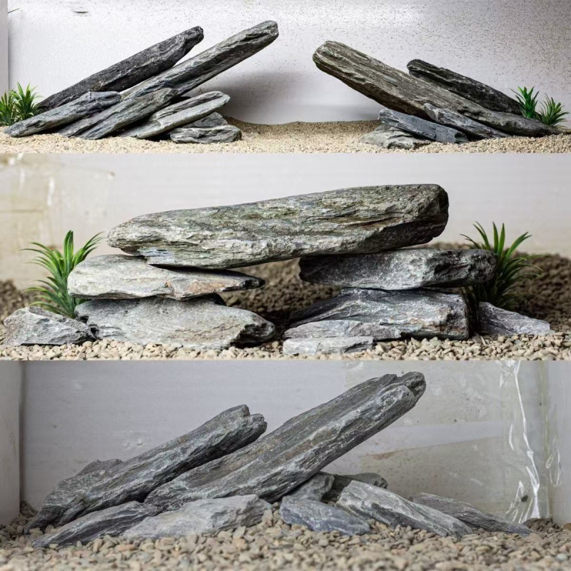 Kamen za akvarij: platforma za sunčanje kornjače, dekorativni potok, sirovi škrilac