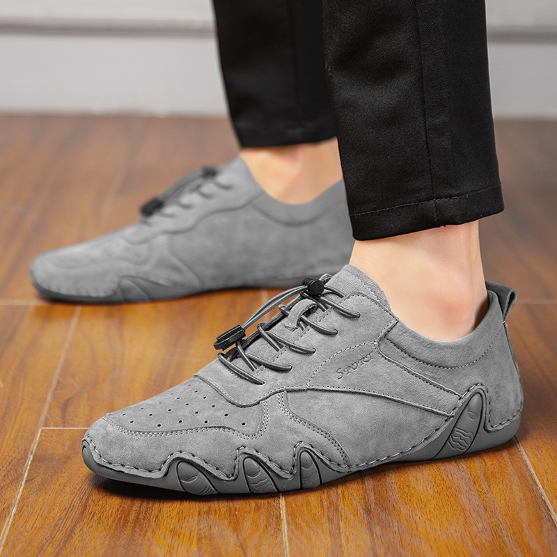Muške Doudou tenisice - Slip-On casual, gornjište od kravljeg kože, okrugli vrh prsta, gumeni potplat, elastika, ravna peta