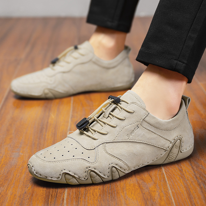 Muške Doudou tenisice - Slip-On casual, gornjište od kravljeg kože, okrugli vrh prsta, gumeni potplat, elastika, ravna peta