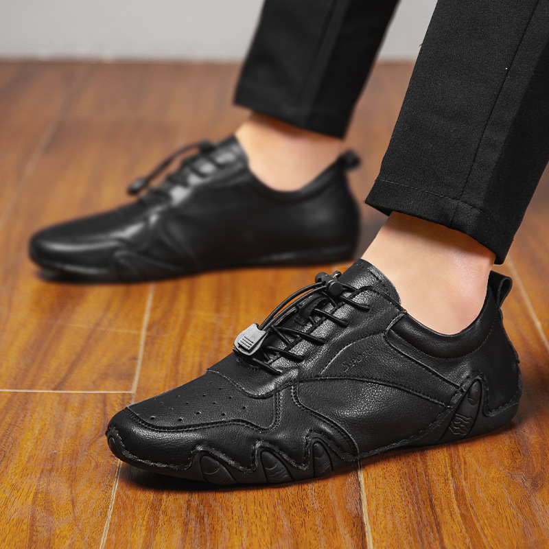 Muške Doudou tenisice - Slip-On casual, gornjište od kravljeg kože, okrugli vrh prsta, gumeni potplat, elastika, ravna peta