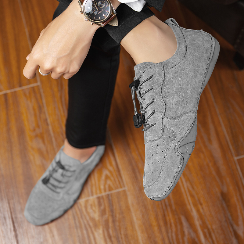 Muške Doudou tenisice - Slip-On casual, gornjište od kravljeg kože, okrugli vrh prsta, gumeni potplat, elastika, ravna peta