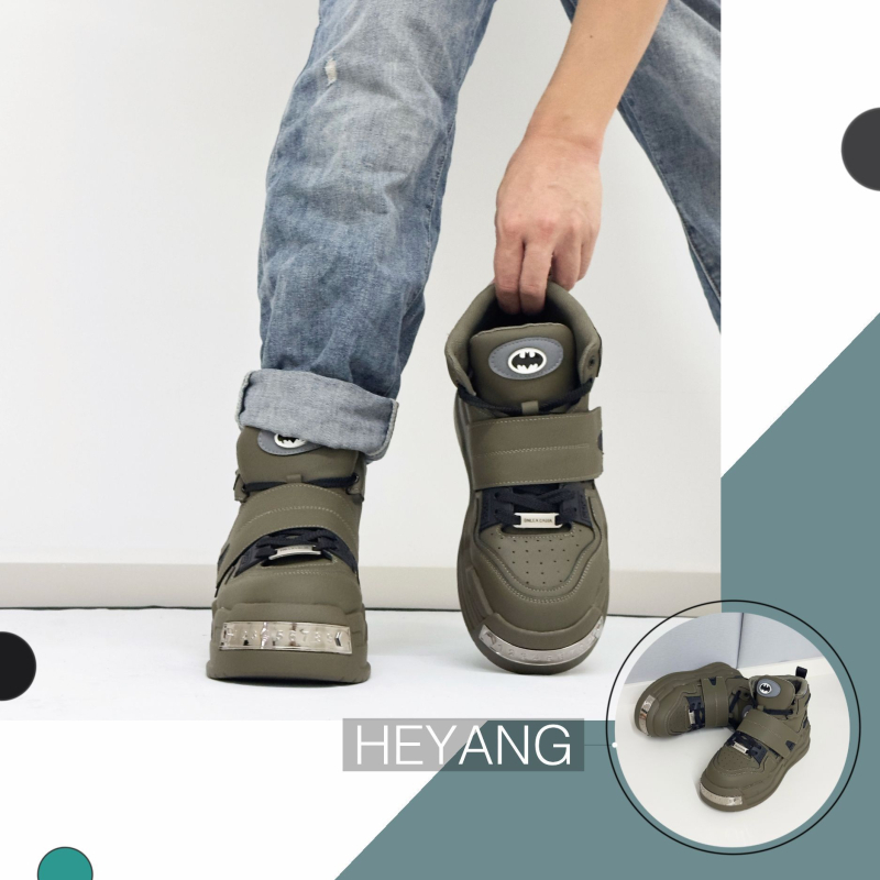 Heyang muške platforme tenisice s visokim gornjim dijelom, debeli đon 3–5 cm, Velcro zatvarač, protuklizna potplata