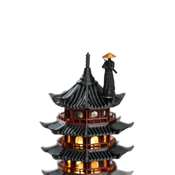 LED osvijetljena pagoda za bonsai — mini krajolik ukras, PLA plast, upijajući kamen