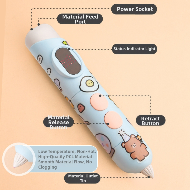 Nabíjateľné nízkoteplotné 3D tlačové pero pre deti — kreatívny nástroj na 3D maľovanie s dlhou výdržou