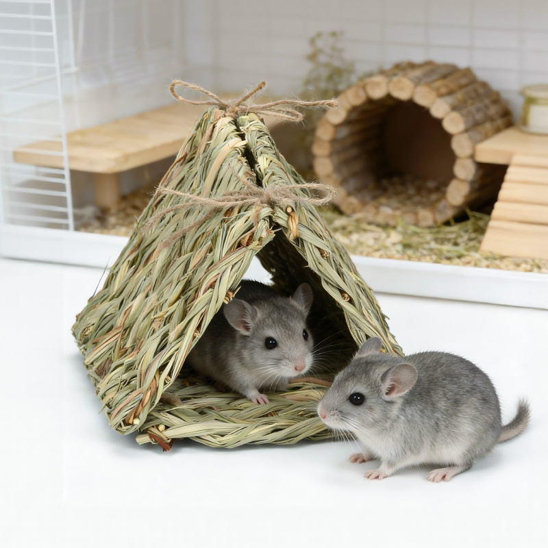 Hamster utočište od pletene trave, 3-dijelno sklapanje, protiv žvakanja, trokutasti oblik, za unutarnju upotrebu