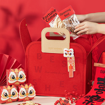 Kutija za poklon od filca za Novu godinu, dizajn izrezan po obliku, kineski stil, s podstavom