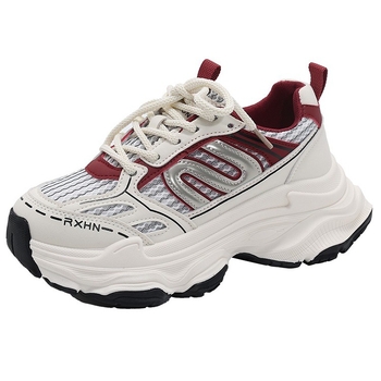 Ženske tenisice u stilu dad shoes s debelom potplatom, prozračna mrežica na gornjem dijelu, PU gornji dio, gumeni potplat injekcijom, vezanje sprijeda