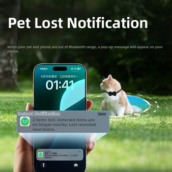 Lokalizator za kućne ljubimce s potpuno silikonskim kućištem protiv gubitka — Bluetooth 5.0, ABS kućište, 210 mAh baterija, težina 40 g