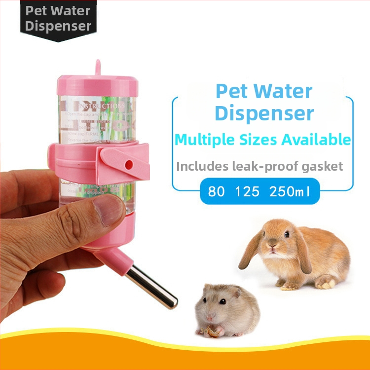 Dispenser za vodu za zečeve, hrčke, činčile i morčice – kapacitet 80/125/250 ml, protiv kapanja, s dvostrukim nehrđajućim čeličnim kuglicama
