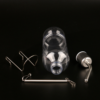 Sticlă de apă montată extern pentru iepuri – plastic + oțel inoxidabil, dozator de apă și bol, fără scurgeri