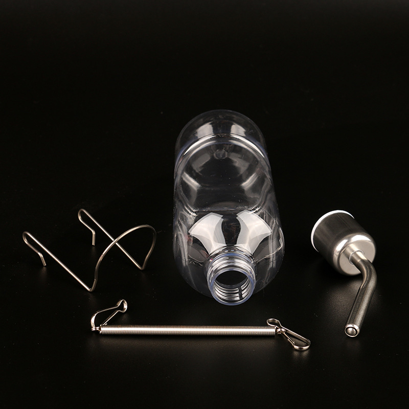 Sticlă de apă montată extern pentru iepuri – plastic + oțel inoxidabil, dozator de apă și bol, fără scurgeri