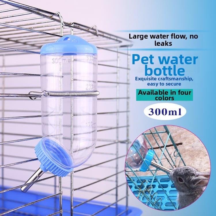 Sticlă de apă din plastic pentru animale de companie, cu duză cu bilă – etanșă, 300 ml, potrivită pentru iepuri, purcei de Guinea, chinchile și veverițe