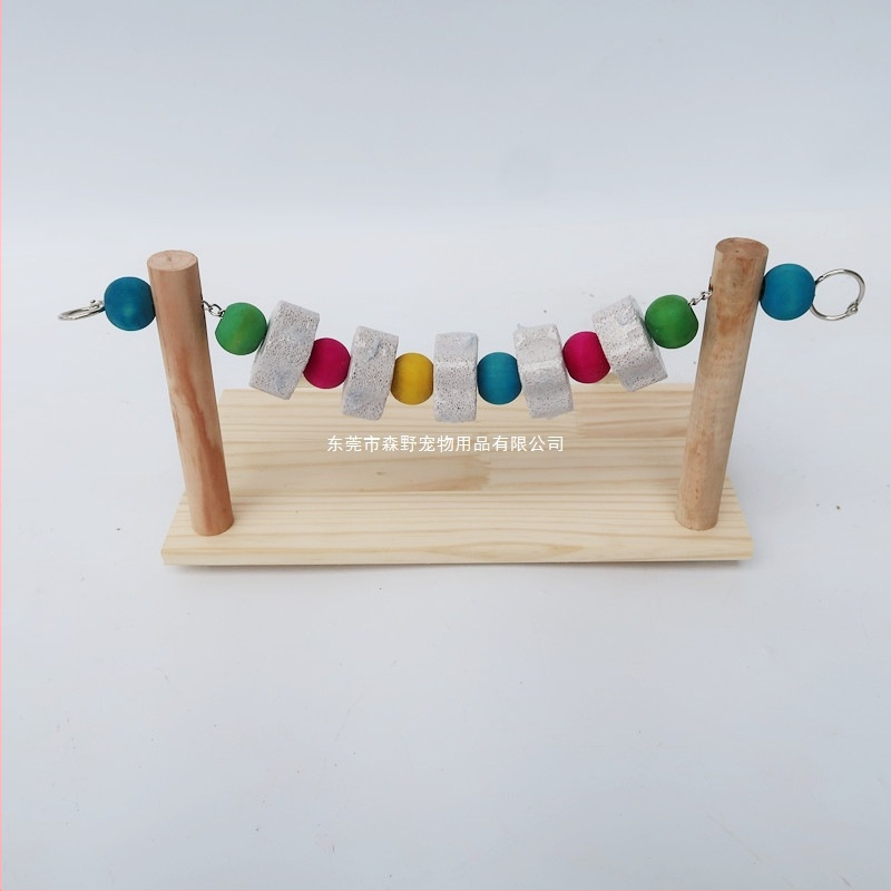 Drvena višefunkcijska skakačka platforma i kamen za zube – set za hamsteri, činčile i veverice