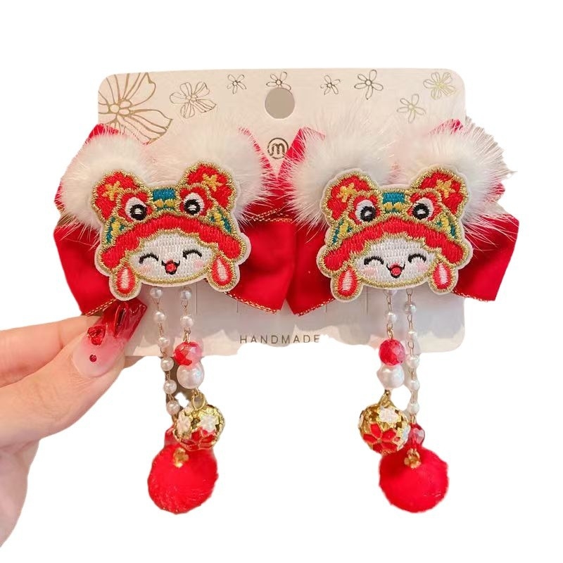 Τσιμπιδάκι μαλλιών για παιδιά – σειρά Λιοντάρι, ύφασμα, πλαϊνό κλιπ, καρτούν μοτίβο, κρύσταλλος ροζ χαλαζίας