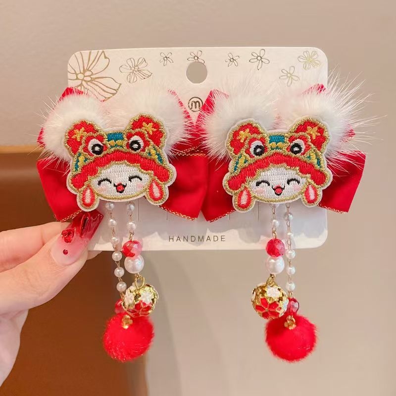 Τσιμπιδάκι μαλλιών για παιδιά – σειρά Λιοντάρι, ύφασμα, πλαϊνό κλιπ, καρτούν μοτίβο, κρύσταλλος ροζ χαλαζίας