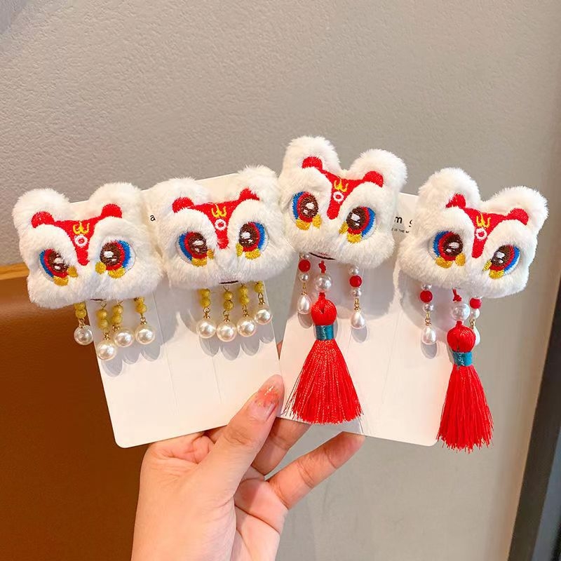 Τσιμπιδάκι μαλλιών για παιδιά – σειρά Λιοντάρι, ύφασμα, πλαϊνό κλιπ, καρτούν μοτίβο, κρύσταλλος ροζ χαλαζίας