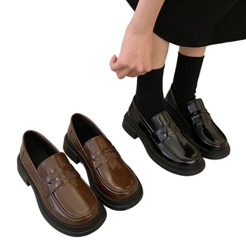 Ženske plosnate cipele, gornji dio od PU kože, slip-on, retro loafersi britanskog stila, gumena potplat
