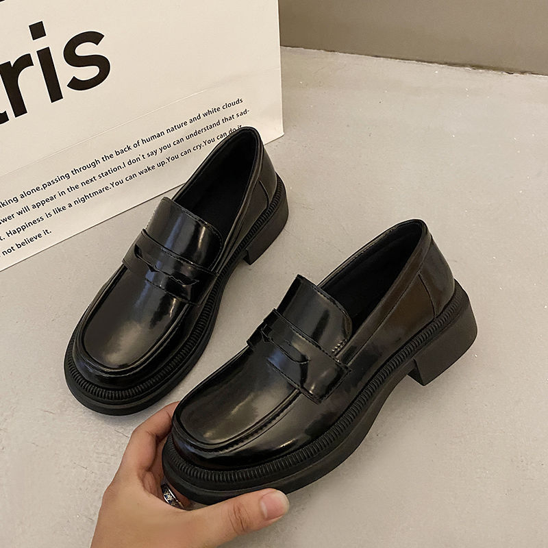 Ženske plosnate cipele, gornji dio od PU kože, slip-on, retro loafersi britanskog stila, gumena potplat