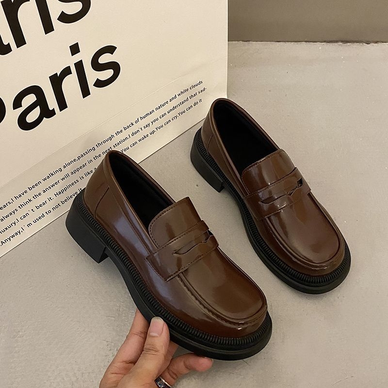 Ženske plosnate cipele, gornji dio od PU kože, slip-on, retro loafersi britanskog stila, gumena potplat
