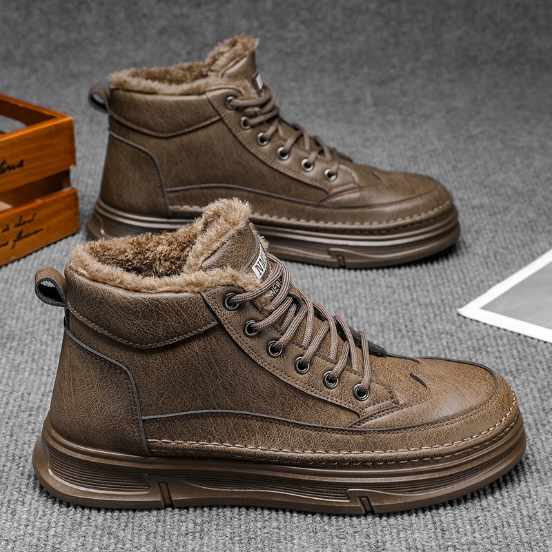 Cizme Martin de iarnă pentru bărbați, impermeabile, anti-derapare, înalte, cu șiret în față, piele sintetică la exterior, izolație îmbunătățită