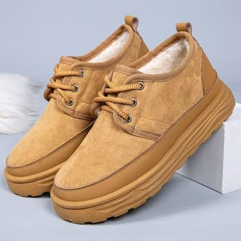 Papuci de iarnă pentru bărbați, cu căptușeală din velur gros și talpă groasă, anti-derapare, călduroși și respirabili, partea superioară din bumbac