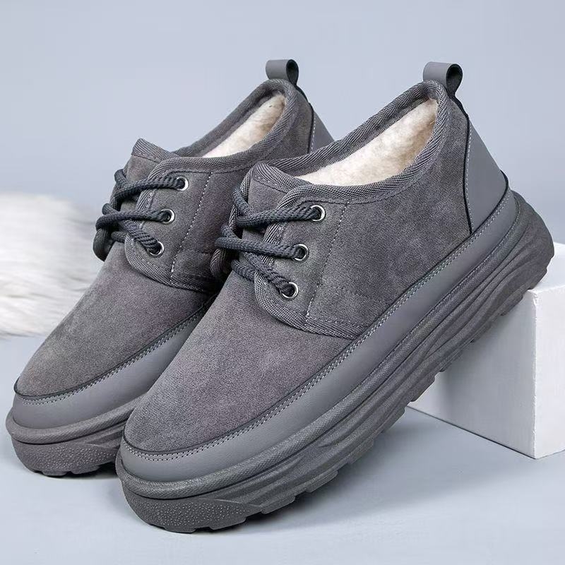 Papuci de iarnă pentru bărbați, cu căptușeală din velur gros și talpă groasă, anti-derapare, călduroși și respirabili, partea superioară din bumbac