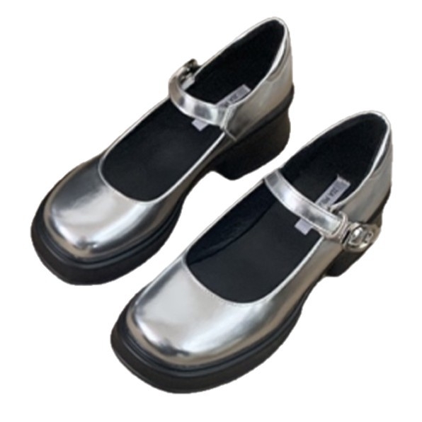 Pantofi Mary Jane cu platformă, stil coreean, piele microfibră, vârf rotund, gleznă joasă, toc conic 3–5 cm, curea cu cataramă