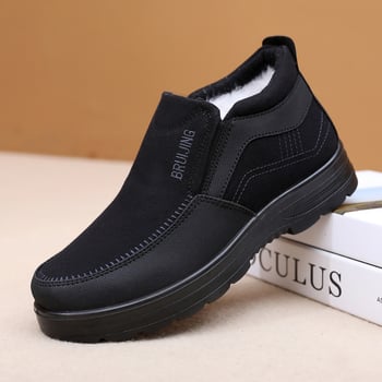 Papuci/pantofi de casă pentru bărbați – partea superioară din material textil, talpă PU, izolație groasă, slip-on, vârf rotund