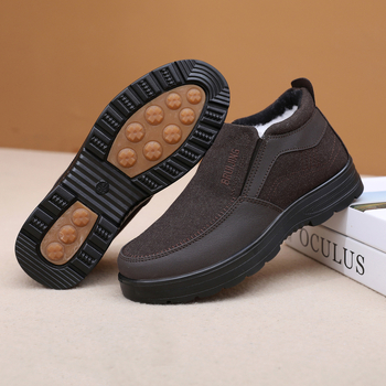 Papuci/pantofi de casă pentru bărbați – partea superioară din material textil, talpă PU, izolație groasă, slip-on, vârf rotund