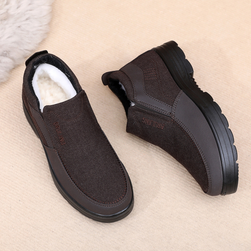 Papuci/pantofi de casă pentru bărbați – partea superioară din material textil, talpă PU, izolație groasă, slip-on, vârf rotund