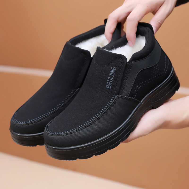 Papuci/pantofi de casă pentru bărbați – partea superioară din material textil, talpă PU, izolație groasă, slip-on, vârf rotund