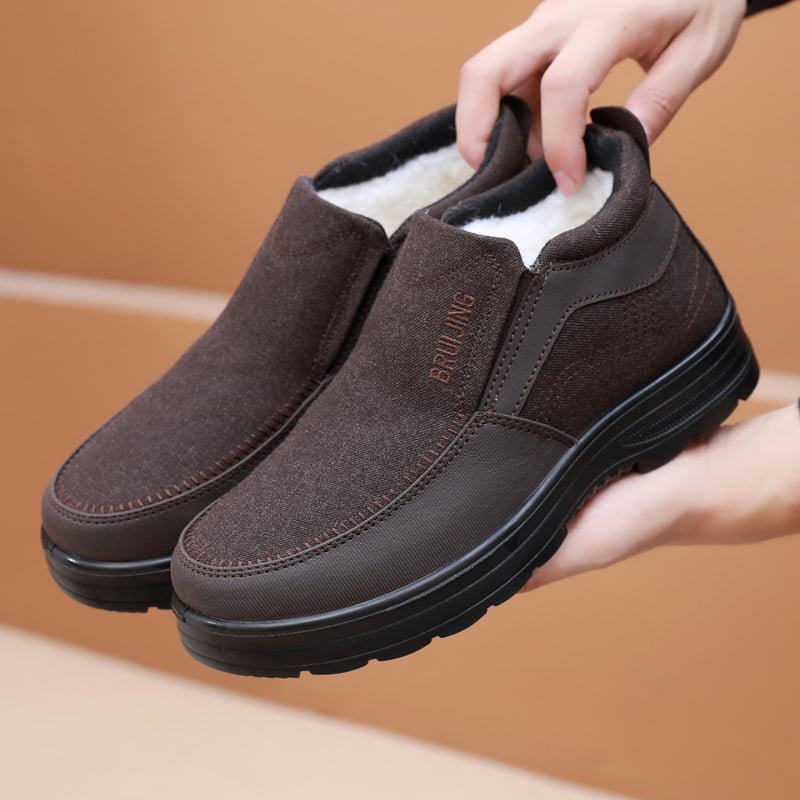 Papuci/pantofi de casă pentru bărbați – partea superioară din material textil, talpă PU, izolație groasă, slip-on, vârf rotund