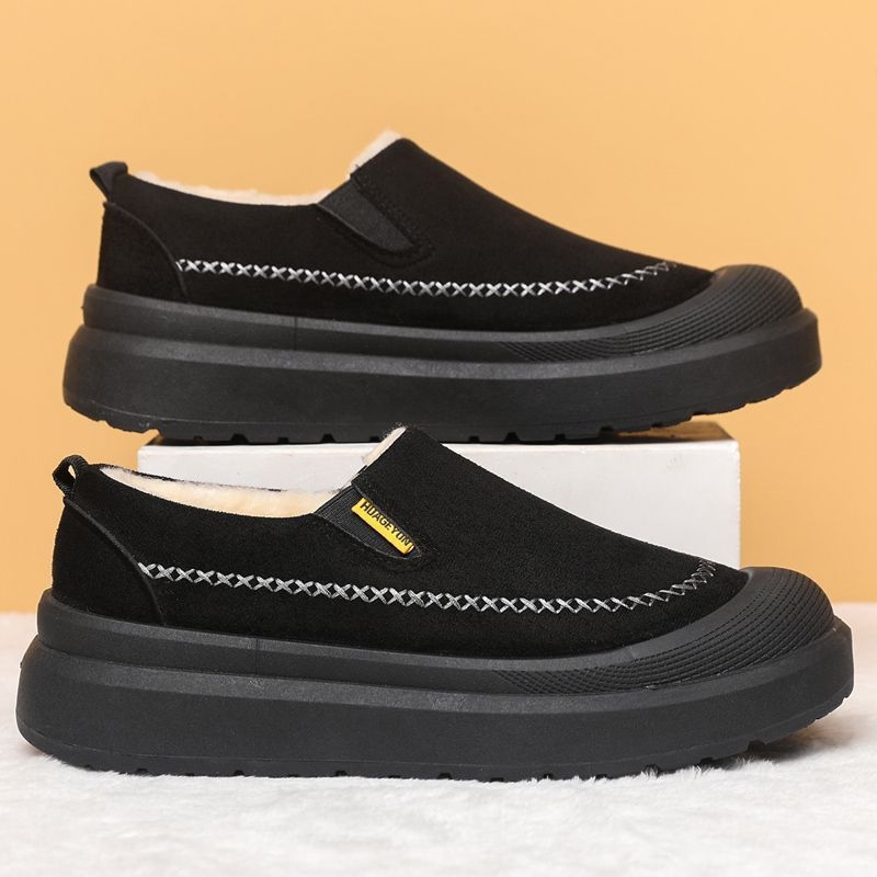 Papuci bărbați de iarnă, căptușiți cu fleece și talpă groasă, ușor de încălțat, talpă antiderapantă, vârf rotund