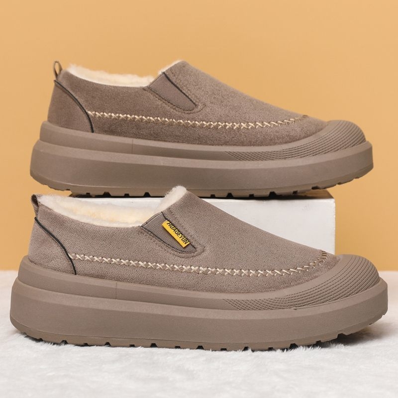 Papuci bărbați de iarnă, căptușiți cu fleece și talpă groasă, ușor de încălțat, talpă antiderapantă, vârf rotund