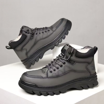 Ghete de iarnă pentru bărbați, căptușite cu fleece, PU partea superioară, talpă turnată prin injecție, antiderapante, toc mic