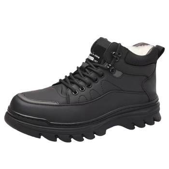 Ghete de iarnă pentru bărbați, căptușite cu fleece, PU partea superioară, talpă turnată prin injecție, antiderapante, toc mic