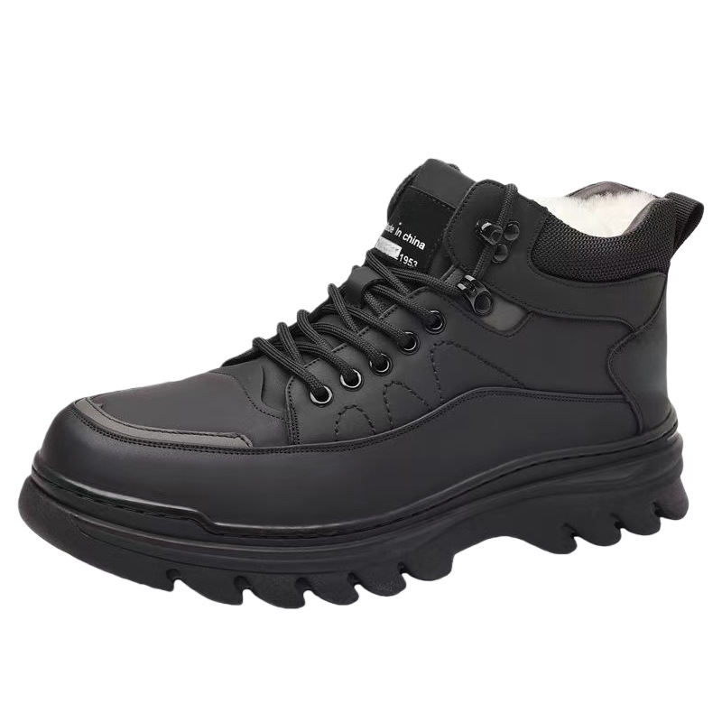 Ghete de iarnă pentru bărbați, căptușite cu fleece, PU partea superioară, talpă turnată prin injecție, antiderapante, toc mic